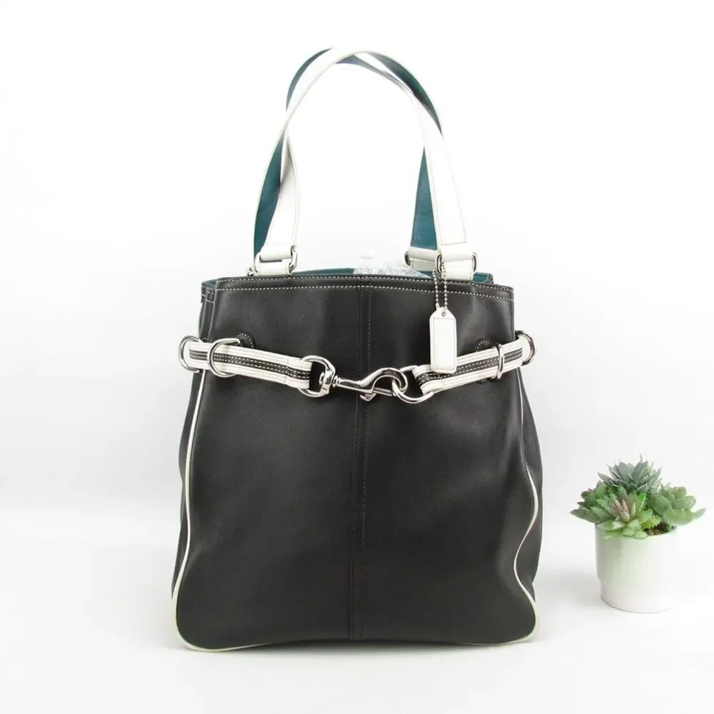 Authentic Coach Black White Leather Shoulder Bag